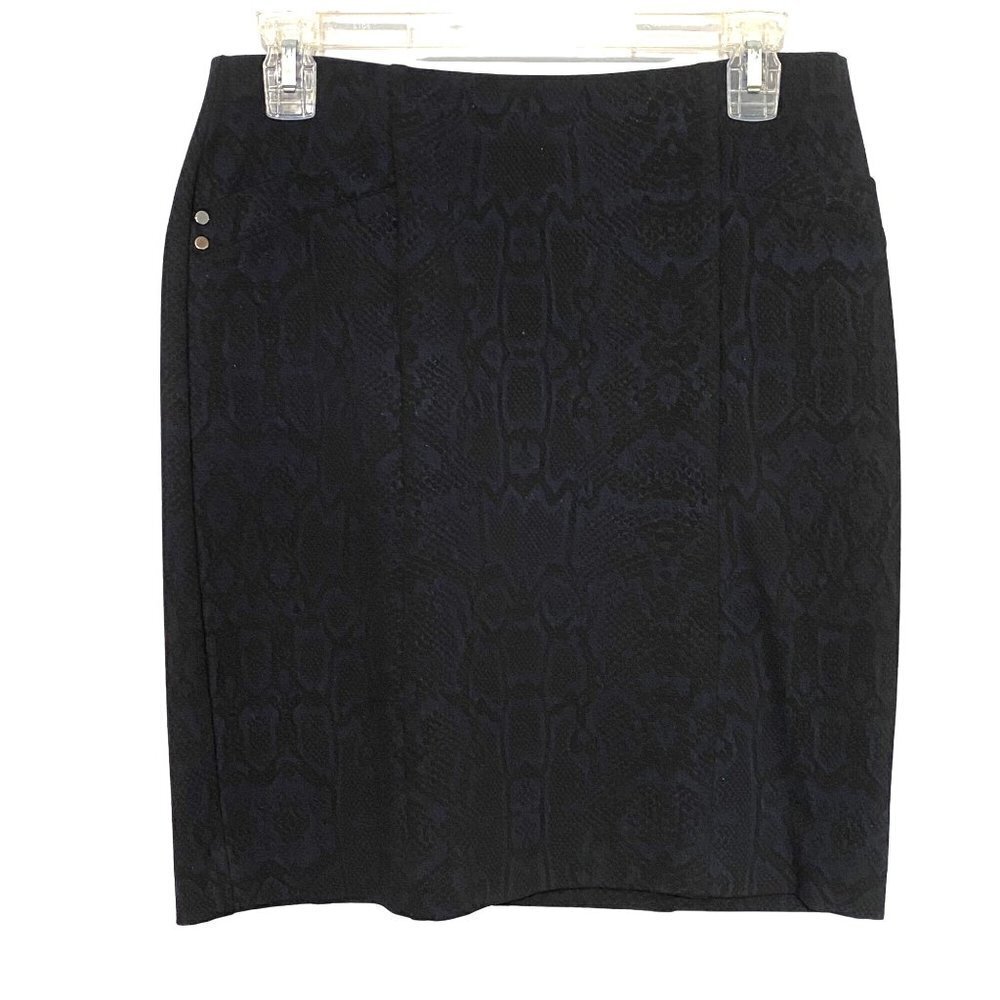 Alfani Petite Blue & Black Snakeprint Knee Length Stretchy Pencil Skirt Size 8P